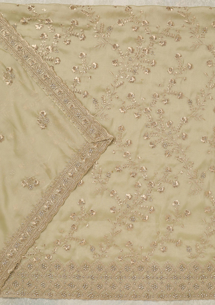 Pista Green Zardozi (Silver) Semi Crepe Unstitched Salwar Suit_koskii