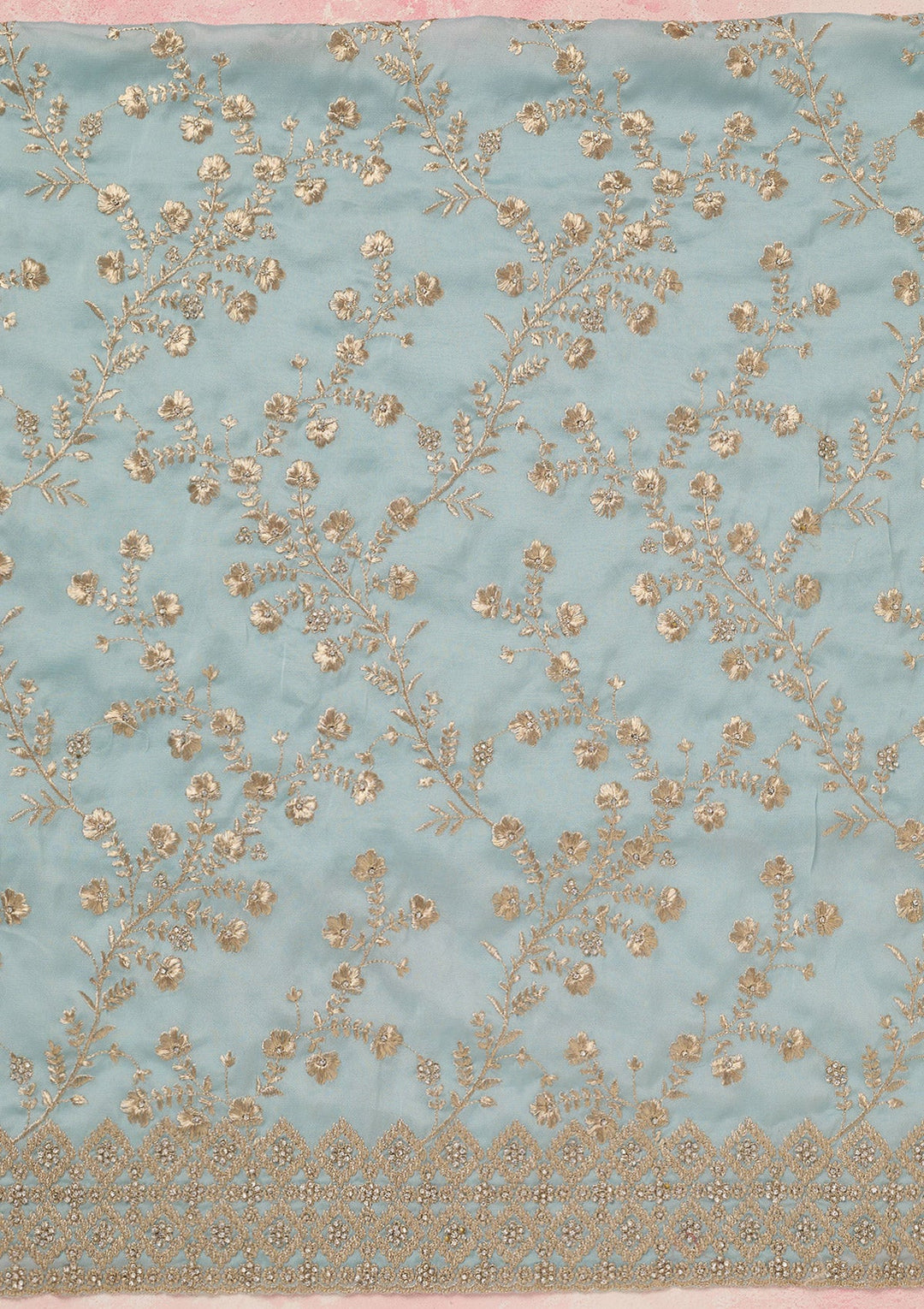 Sky Blue Zardozi (Silver) Semi Crepe Unstitched Salwar Suit_koskii