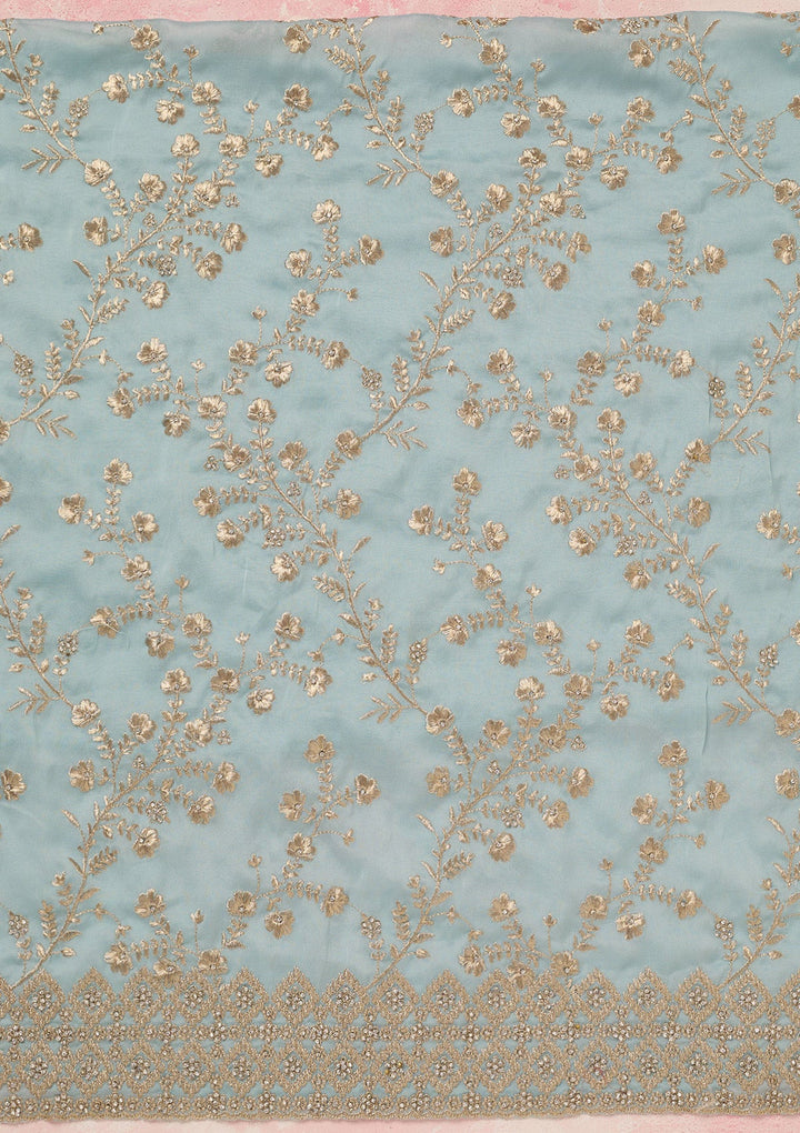 Sky Blue Zardozi (Silver) Semi Crepe Unstitched Salwar Suit_koskii