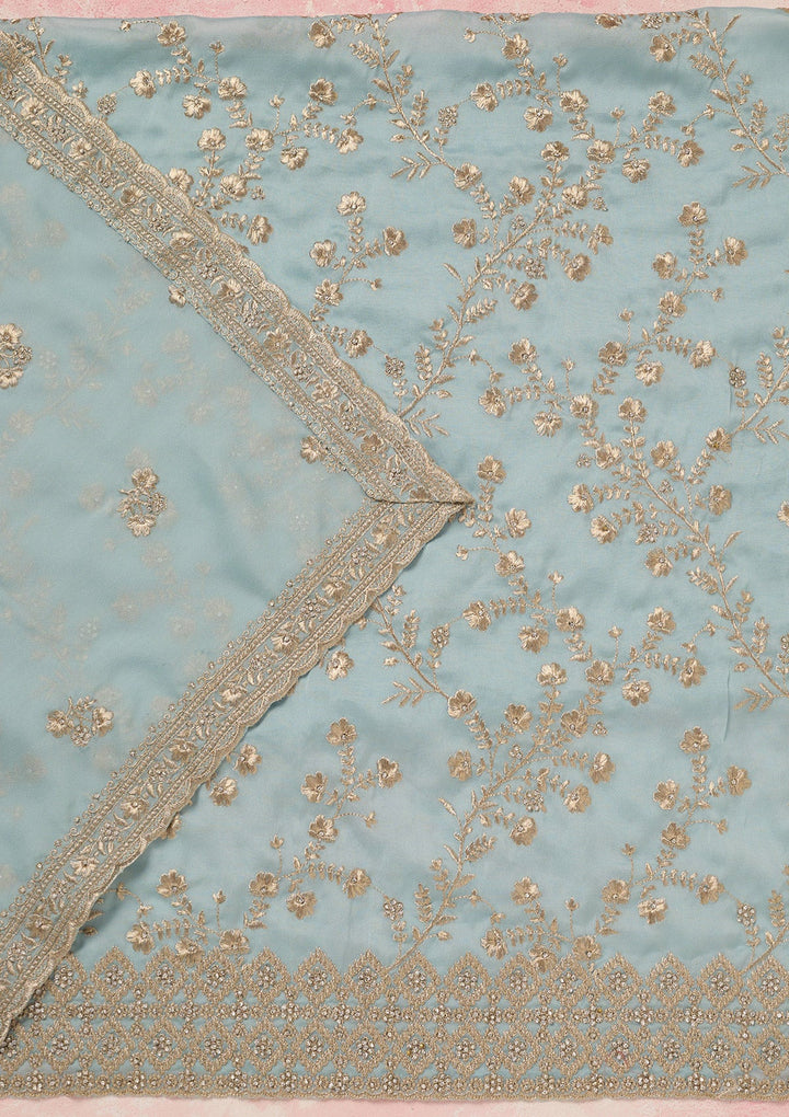 Sky Blue Zardozi (Silver) Semi Crepe Unstitched Salwar Suit_koskii