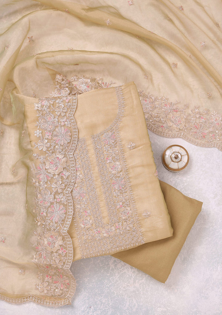 Pista Green Zariwork (Gold) Tissue Unstitched Salwar Suit