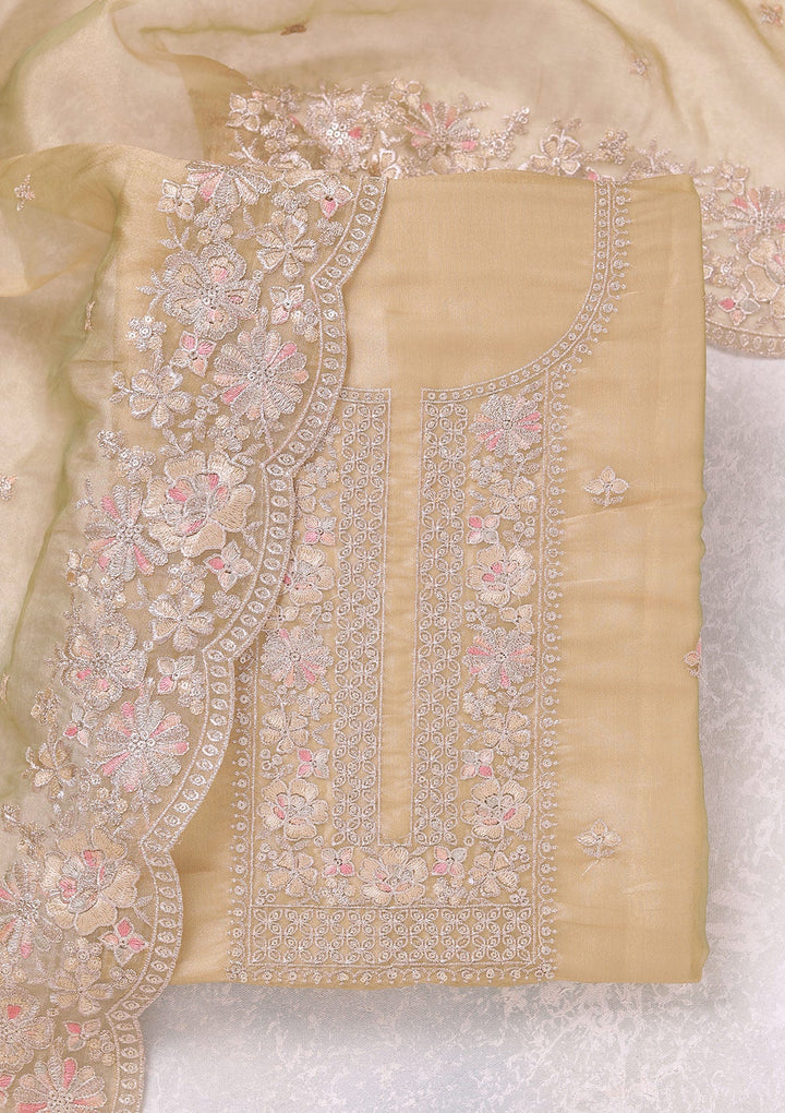 Pista Green Zariwork (Gold) Tissue Unstitched Salwar Suit