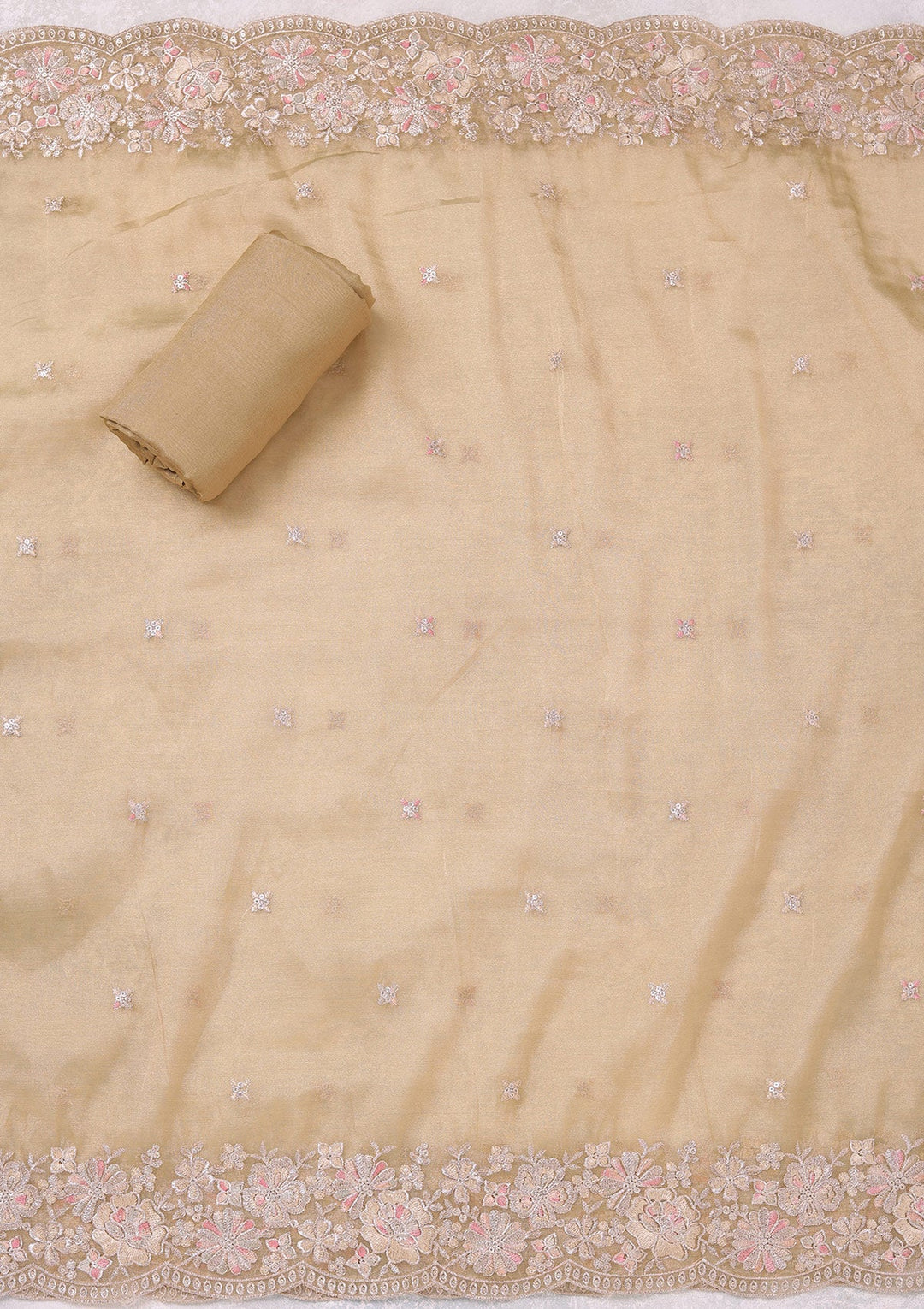 Pista Green Zariwork (Gold) Tissue Unstitched Salwar Suit