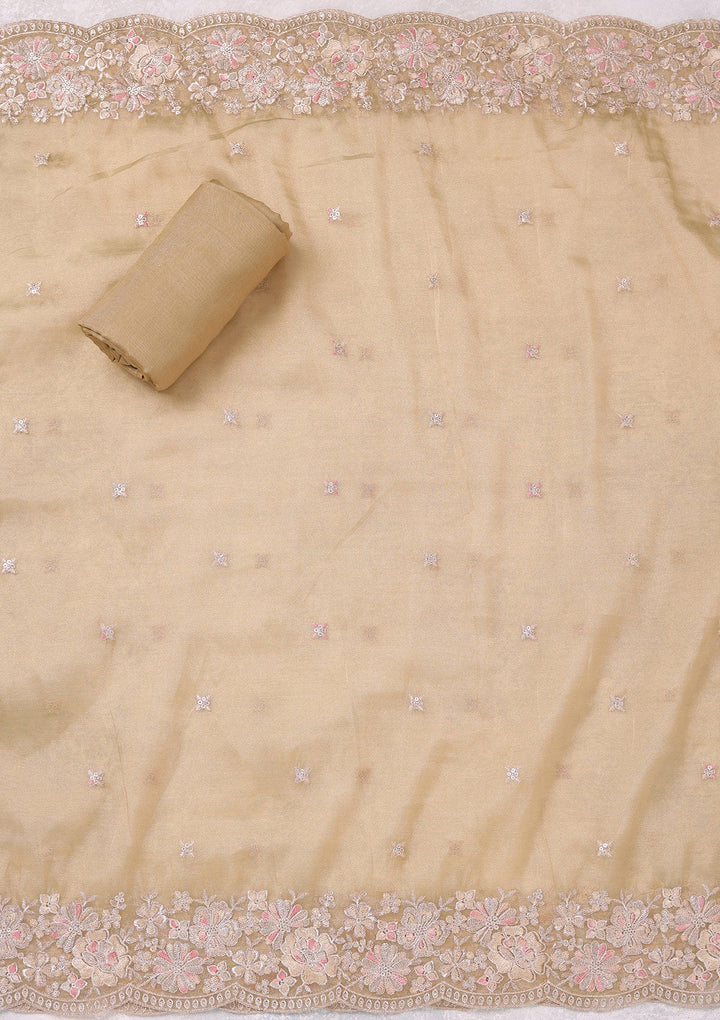 Pista Green Zariwork (Gold) Tissue Unstitched Salwar Suit