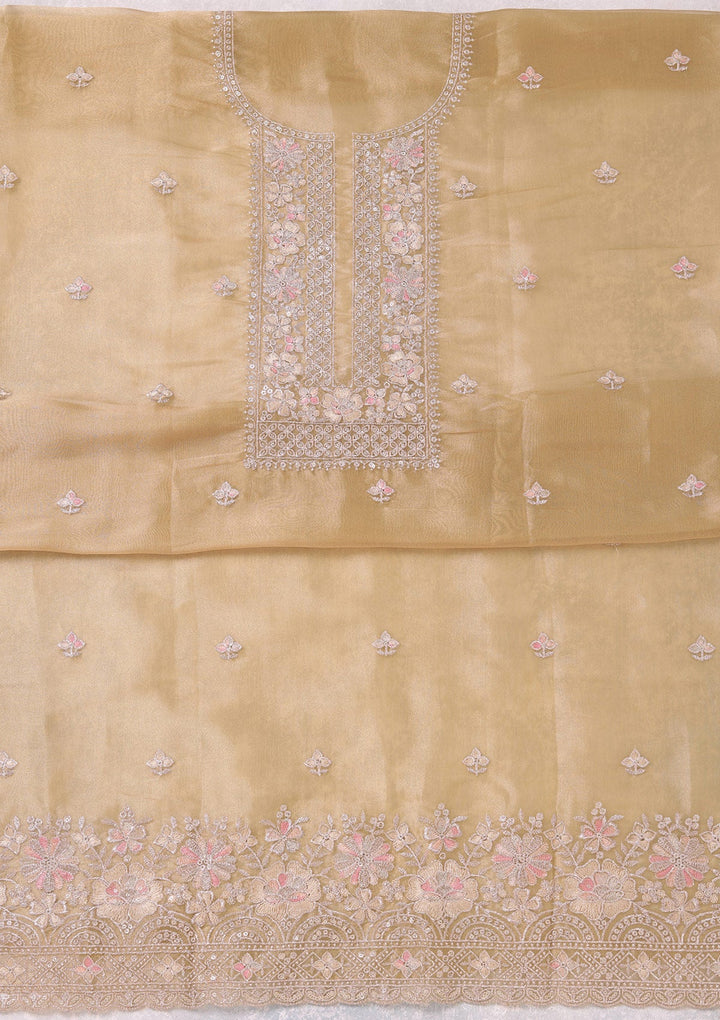 Pista Green Zariwork (Gold) Tissue Unstitched Salwar Suit