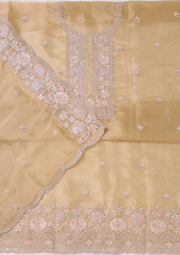 Pista Green Zariwork (Gold) Tissue Unstitched Salwar Suit