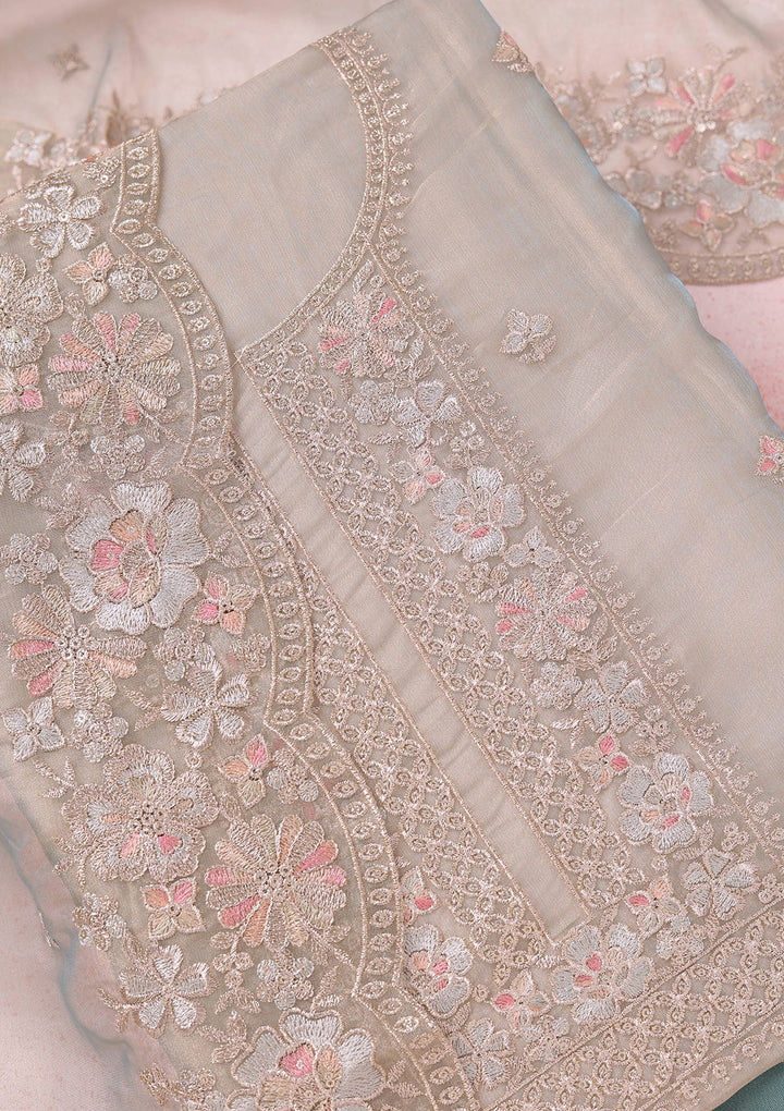 Turquoise Blue Zariwork (Gold) Tissue Unstitched Salwar Suit