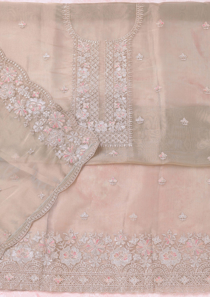 Turquoise Blue Zariwork (Gold) Tissue Unstitched Salwar Suit