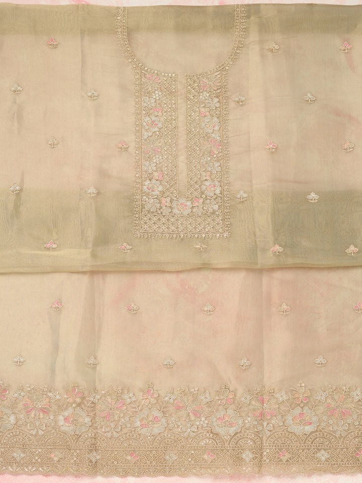 Turquoise Blue Zariwork (Gold) Tissue Unstitched Salwar Suit