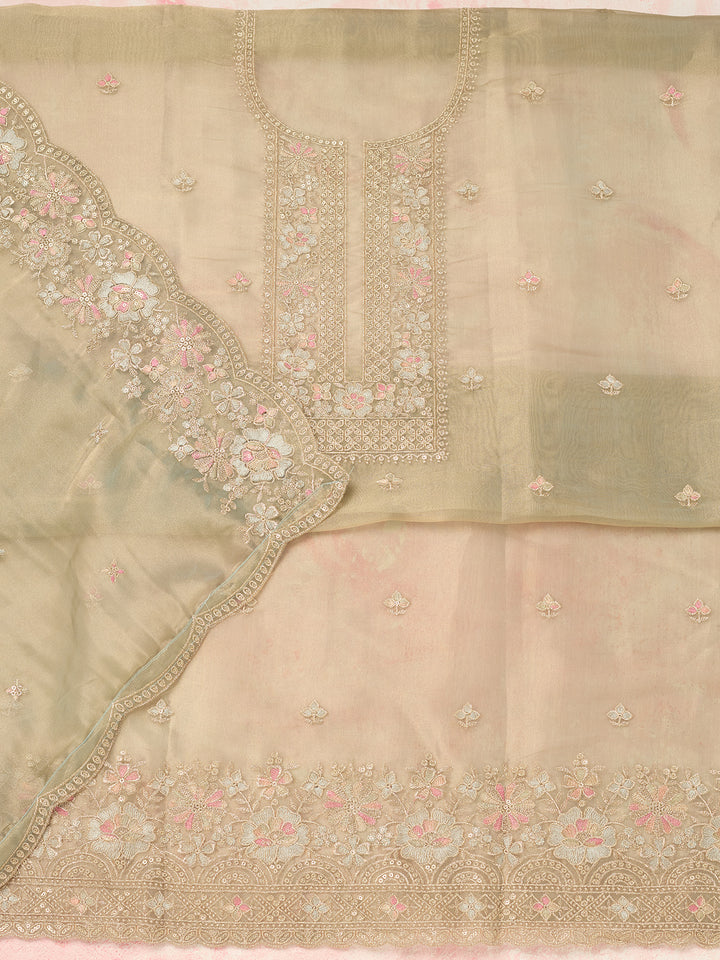 Turquoise Blue Zariwork (Gold) Tissue Unstitched Salwar Suit