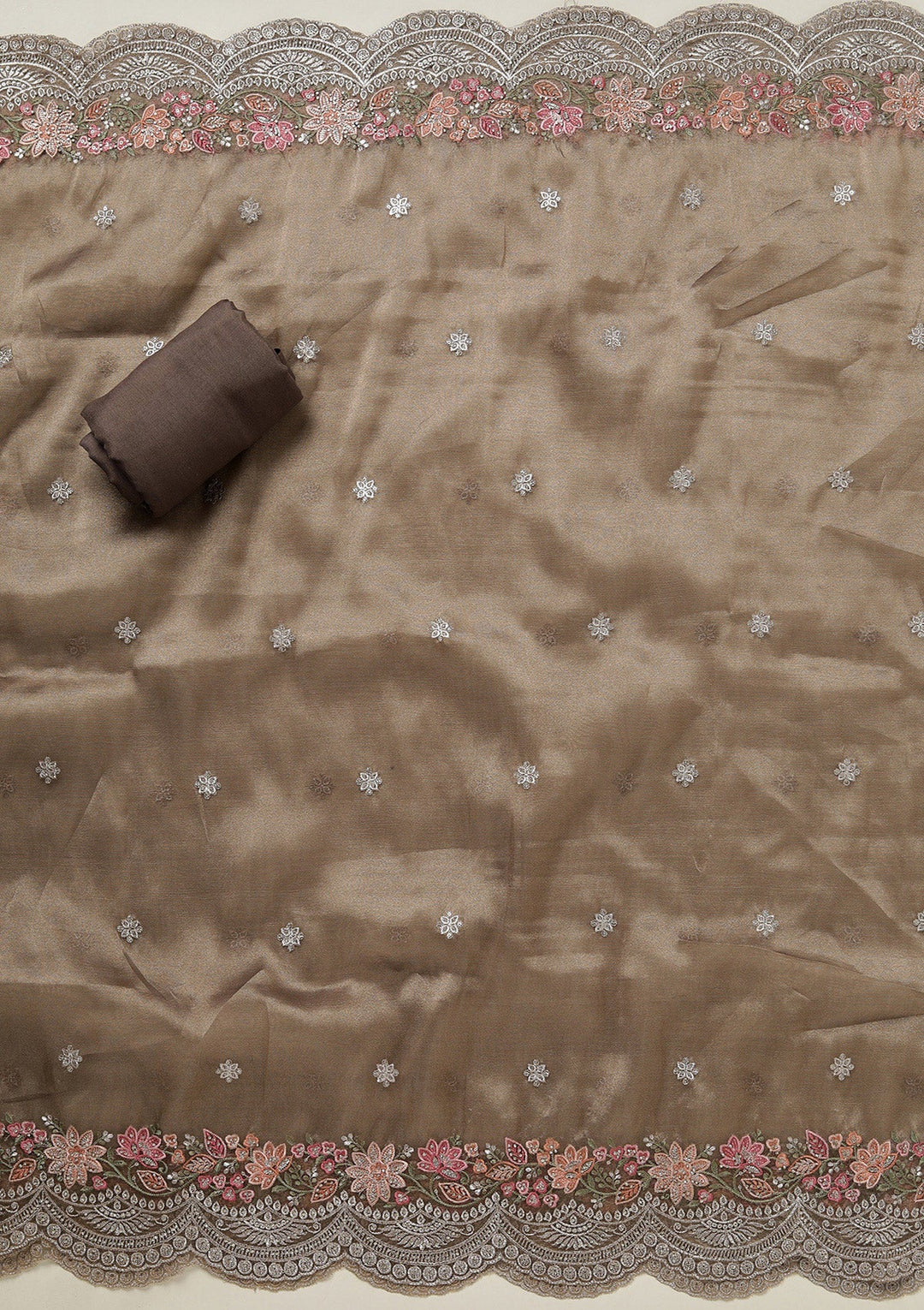 Light Brown Threadwork Tissue Unstitched Salwar Suit-koskii