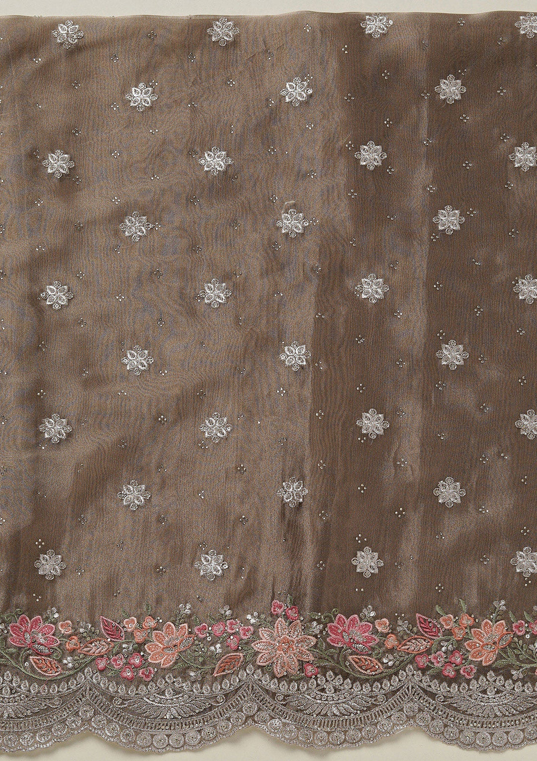 Light Brown Threadwork Tissue Unstitched Salwar Suit-koskii