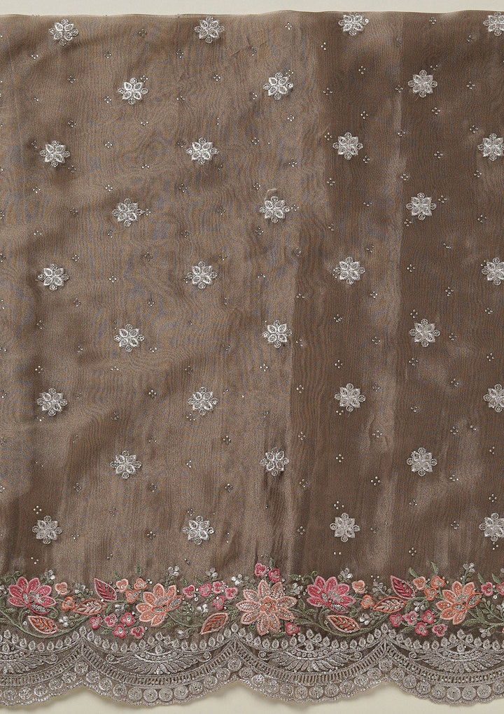 Light Brown Threadwork Tissue Unstitched Salwar Suit-koskii