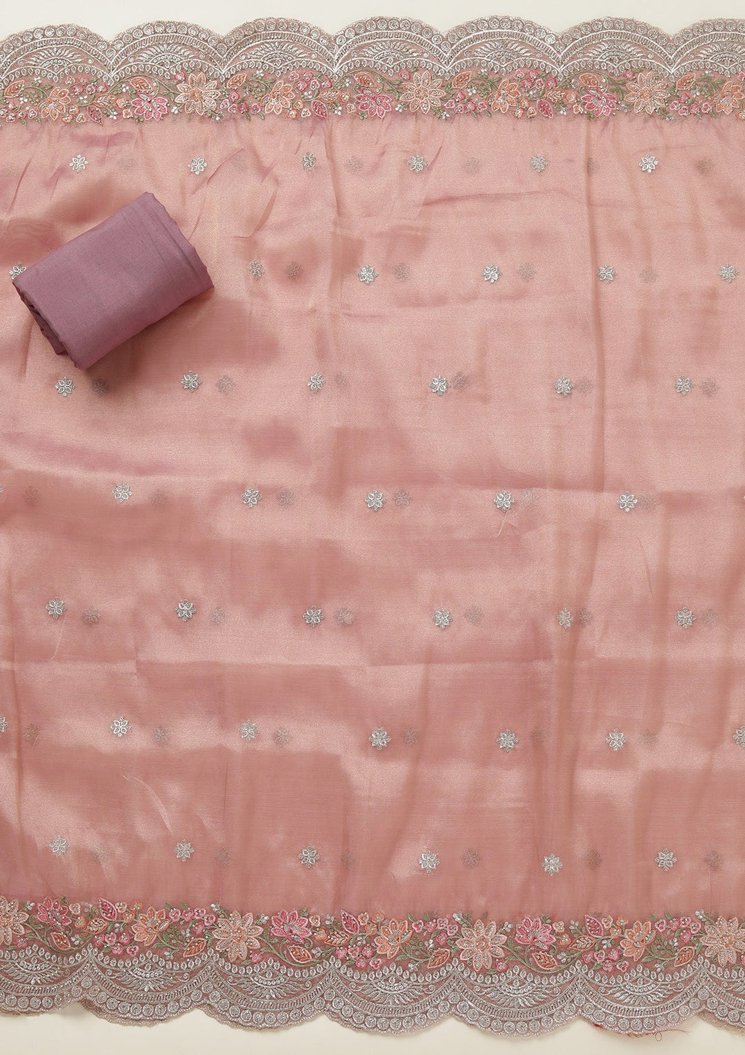 Onion Pink Threadwork Tissue Unstitched Salwar Suit-koskii