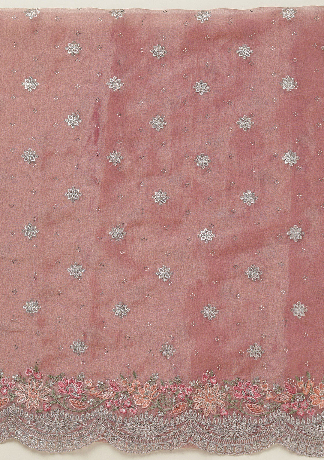 Onion Pink Threadwork Tissue Unstitched Salwar Suit-koskii