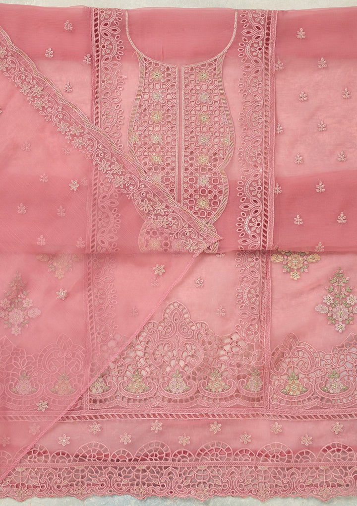 Pink Threadwork Tissue Unstitched Salwar Suit