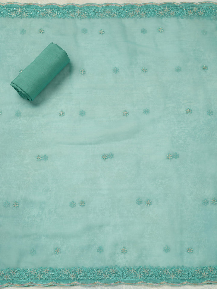 Sea Green Threadwork Tissue Unstitched Salwar Suit