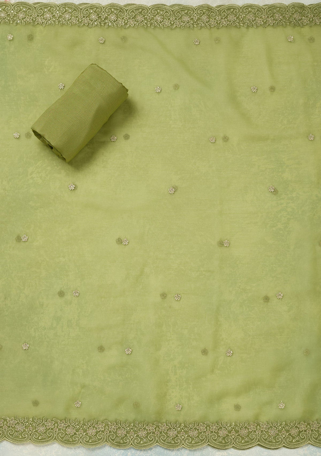 Green Threadwork Tissue Unstitched Salwar Suit