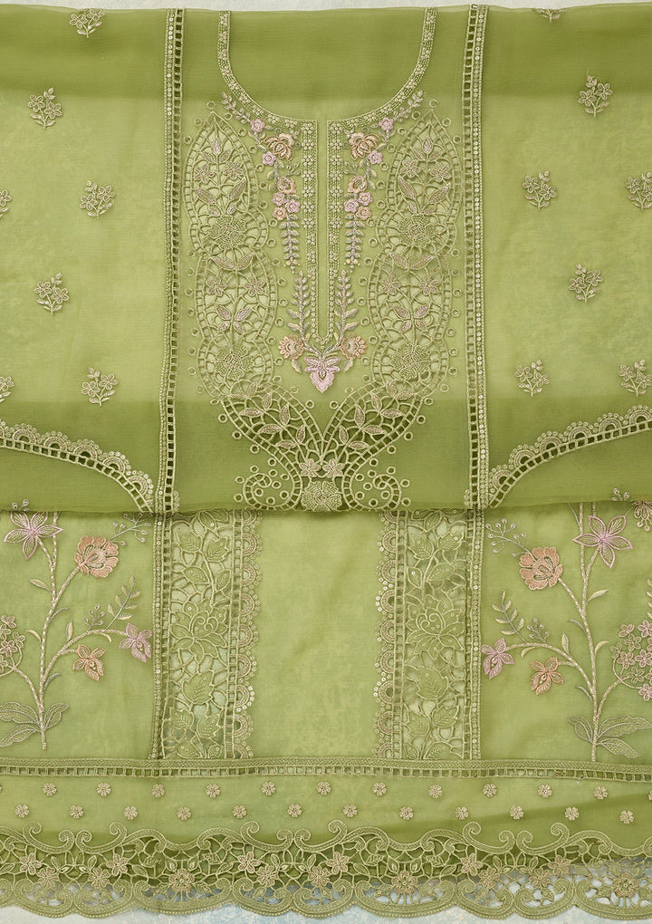 Green Threadwork Tissue Unstitched Salwar Suit