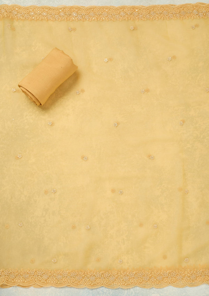 Yellow Threadwork Tissue Unstitched Salwar Suit