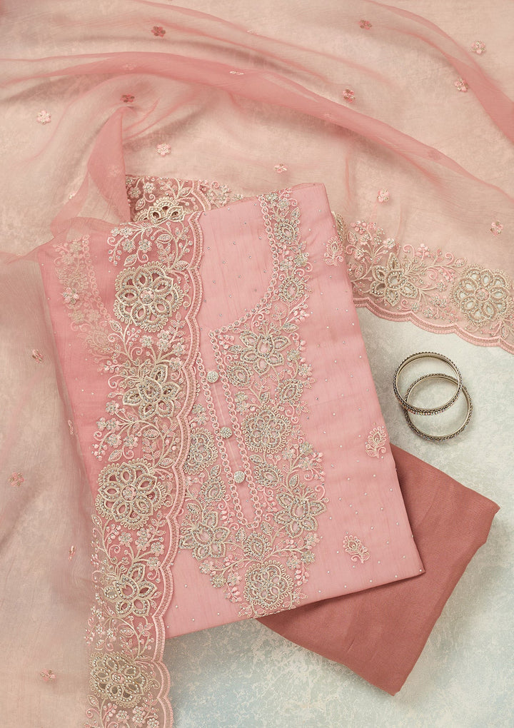 Onion Pink Threadwork Tissue Unstitched Salwar Suit