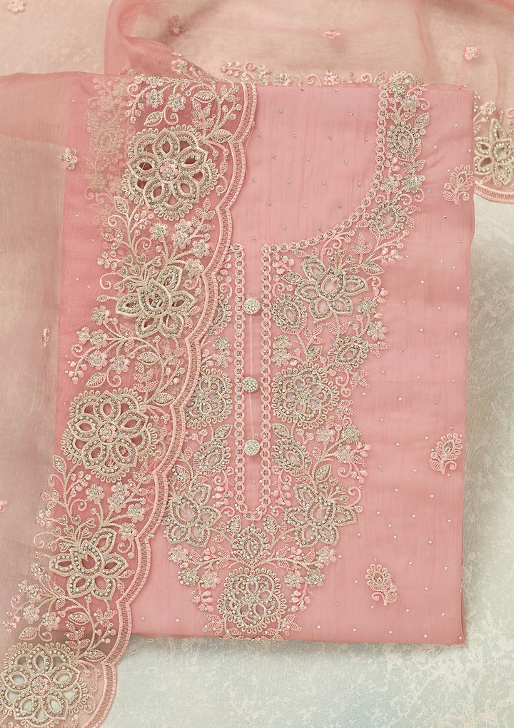 Onion Pink Threadwork Tissue Unstitched Salwar Suit