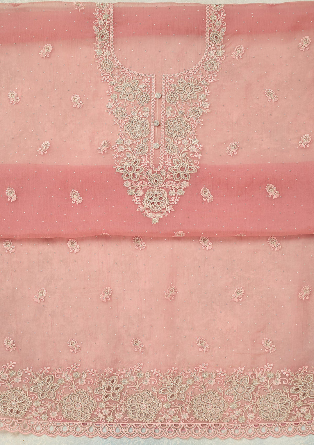 Onion Pink Threadwork Tissue Unstitched Salwar Suit