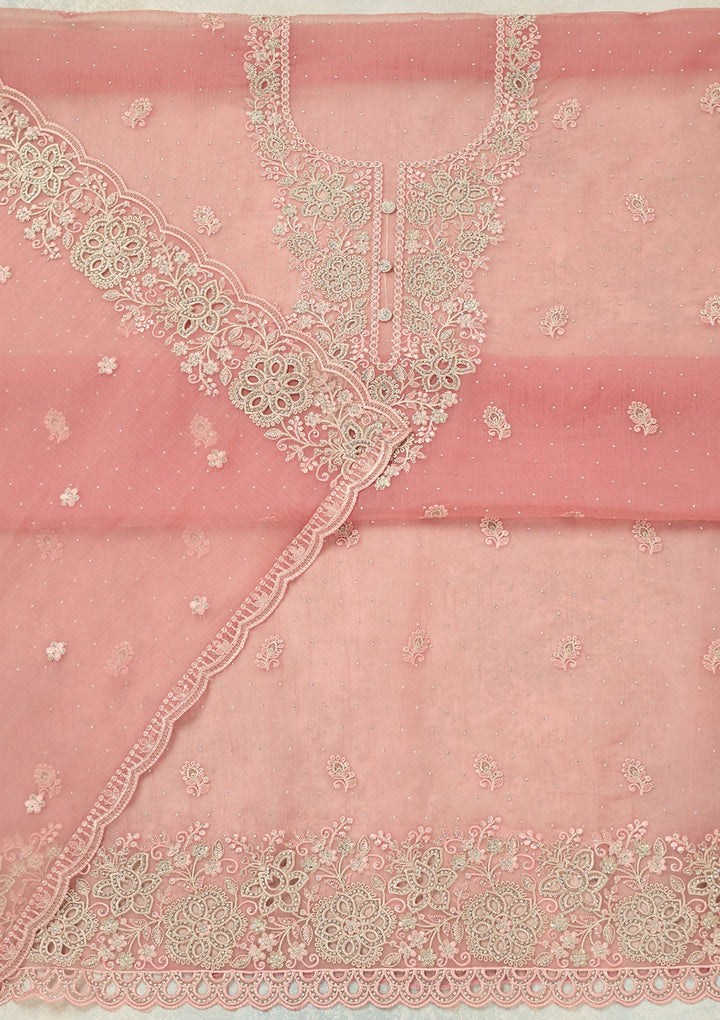 Onion Pink Threadwork Tissue Unstitched Salwar Suit