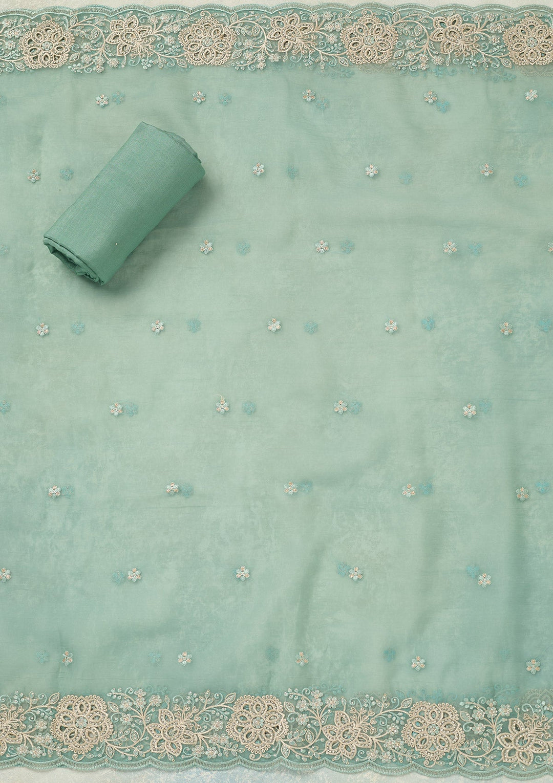Sea Green Threadwork Tissue Unstitched Salwar Suit