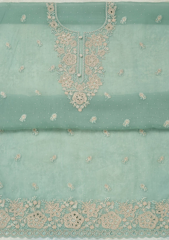 Sea Green Threadwork Tissue Unstitched Salwar Suit