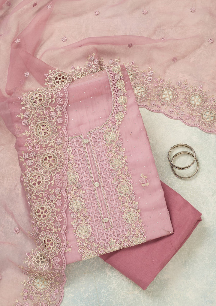 Lavender Threadwork Tissue Unstitched Salwar Suit