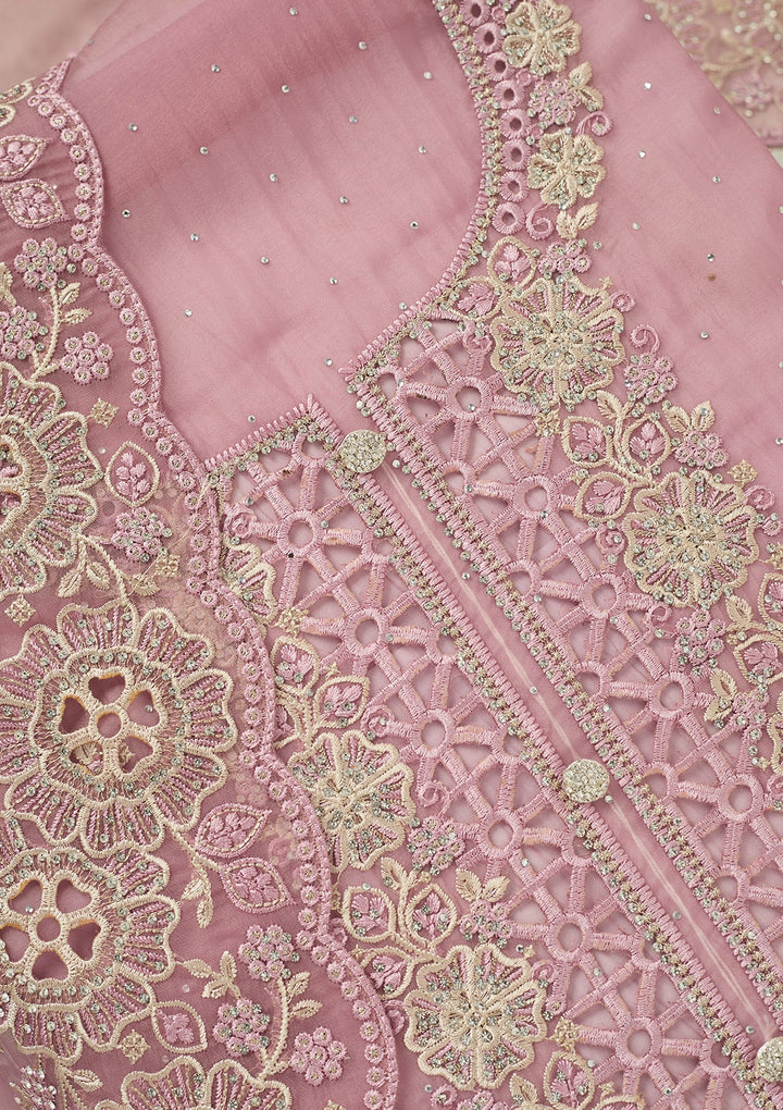 Lavender Threadwork Tissue Unstitched Salwar Suit