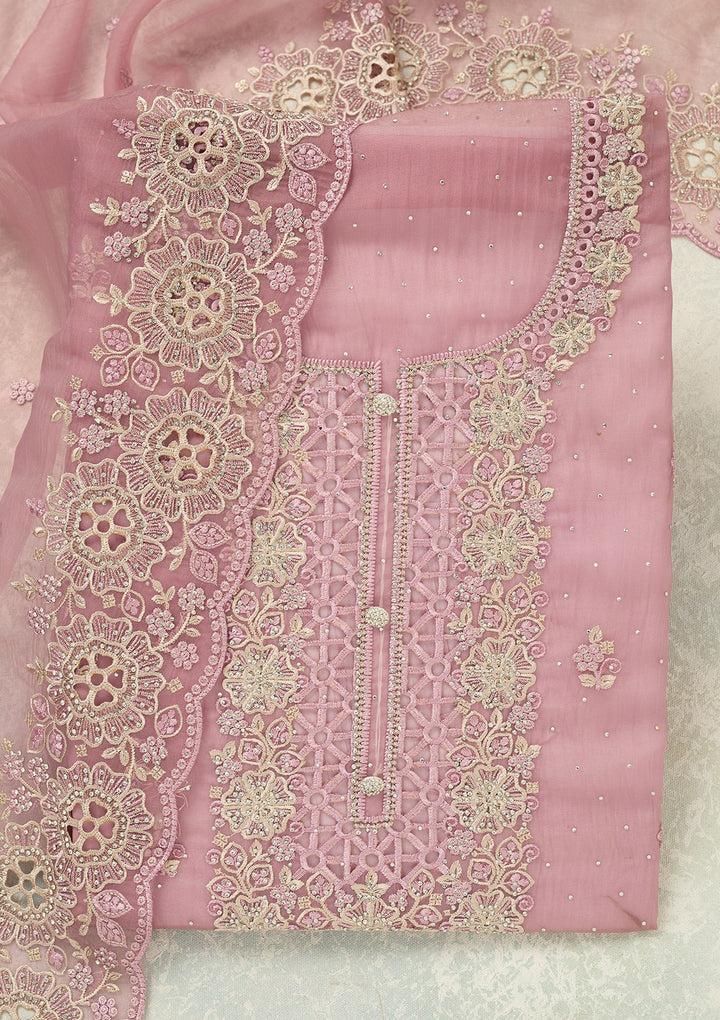 Lavender Threadwork Tissue Unstitched Salwar Suit