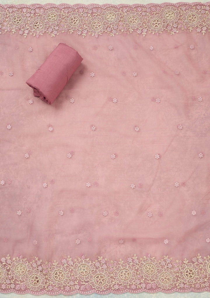 Lavender Threadwork Tissue Unstitched Salwar Suit