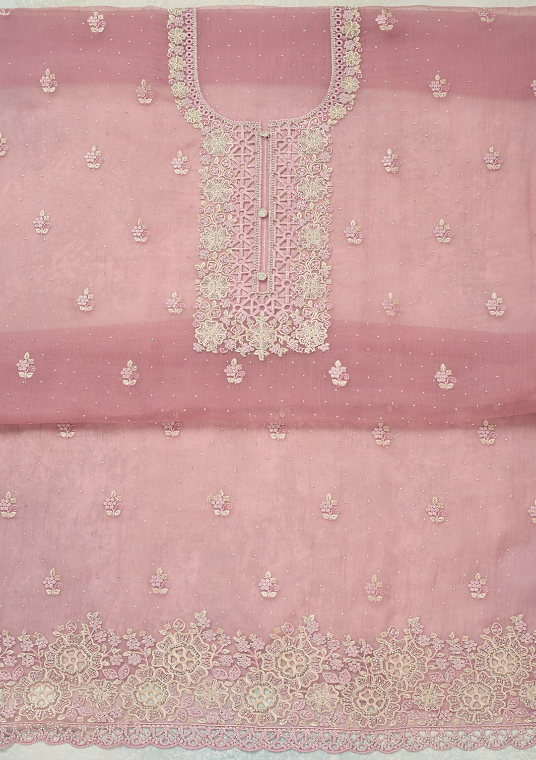 Lavender Threadwork Tissue Unstitched Salwar Suit