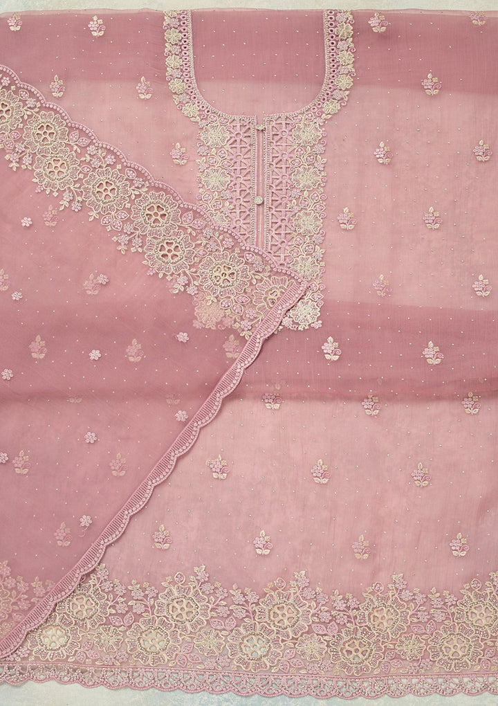 Lavender Threadwork Tissue Unstitched Salwar Suit