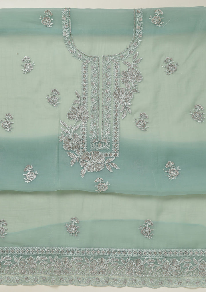 Sea Green Threadwork Tissue Unstitched Salwar Suit-koskii