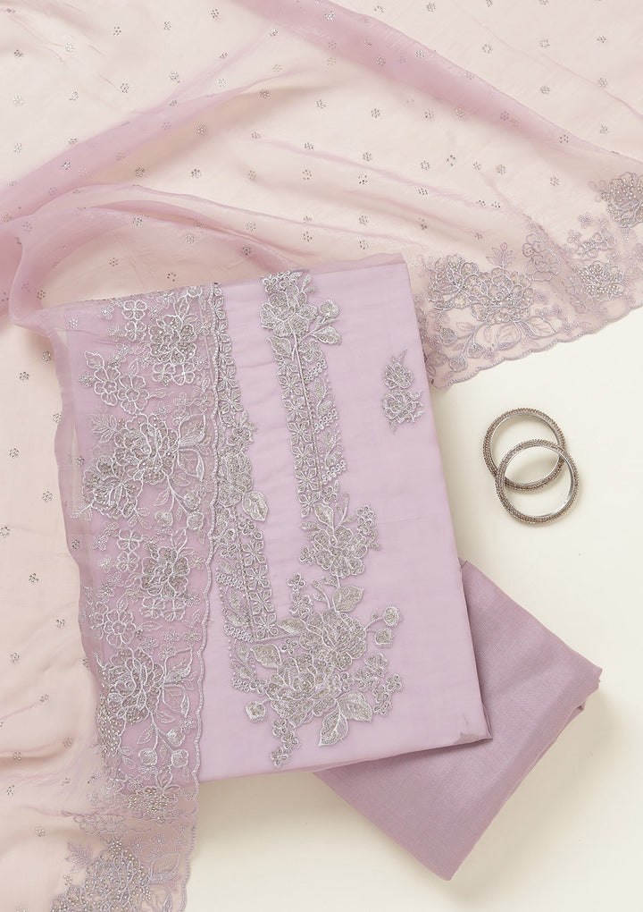 Lavender Threadwork Tissue Unstitched Salwar Suit-koskii