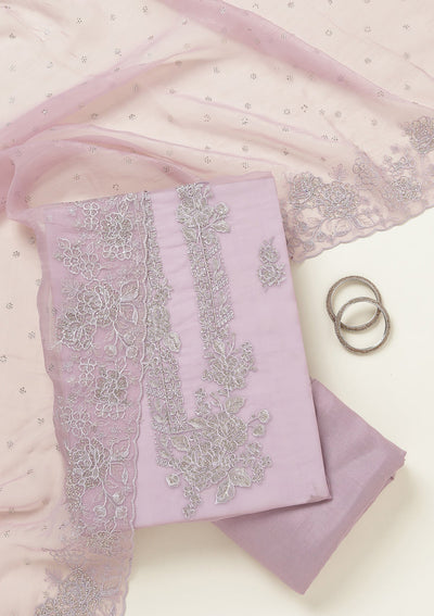 Lavender Threadwork Tissue Unstitched Salwar Suit-koskii