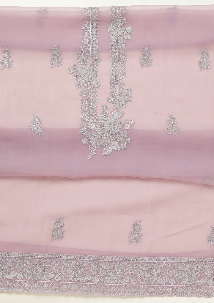 Lavender Threadwork Tissue Unstitched Salwar Suit-koskii