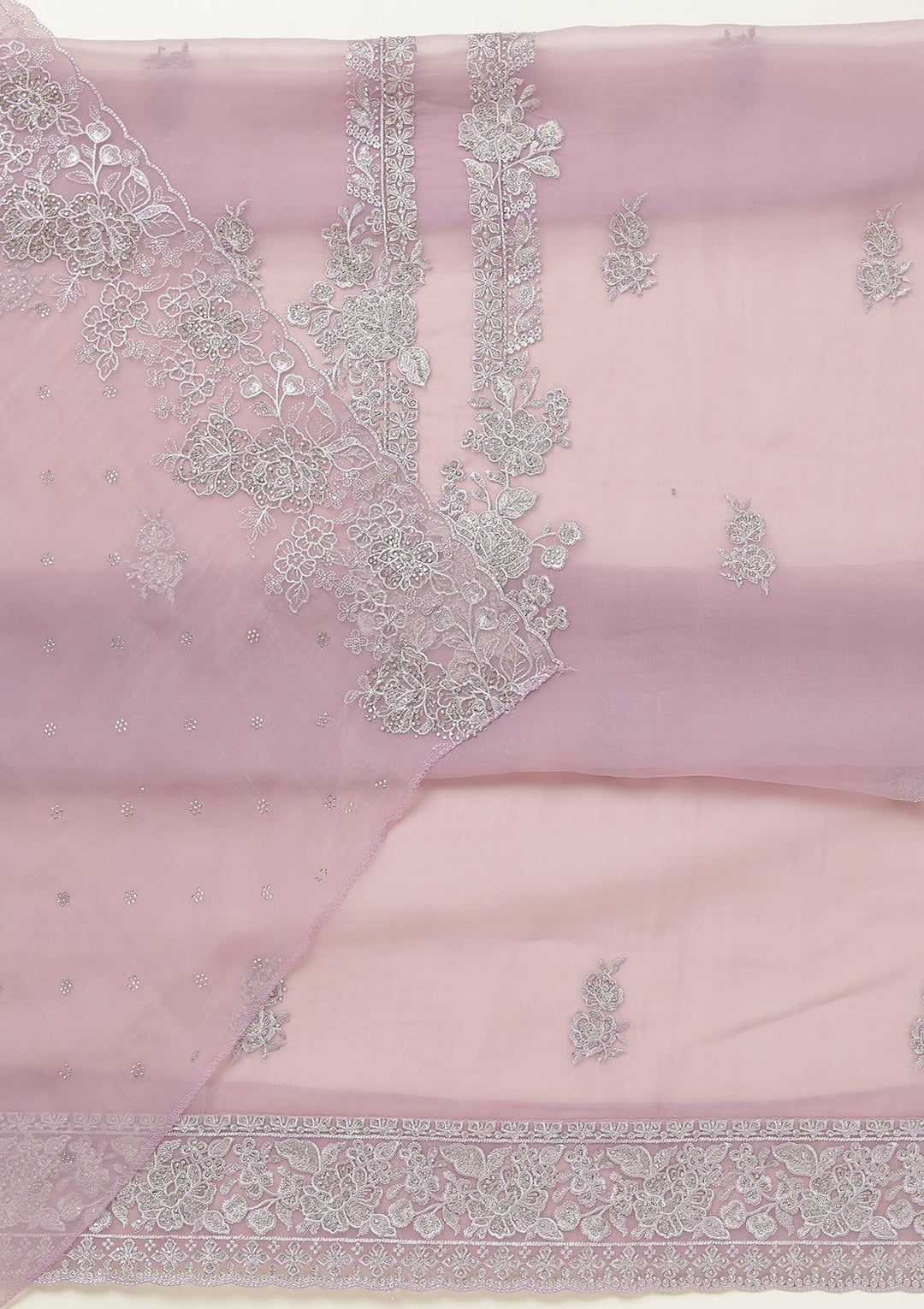 Lavender Threadwork Tissue Unstitched Salwar Suit-koskii