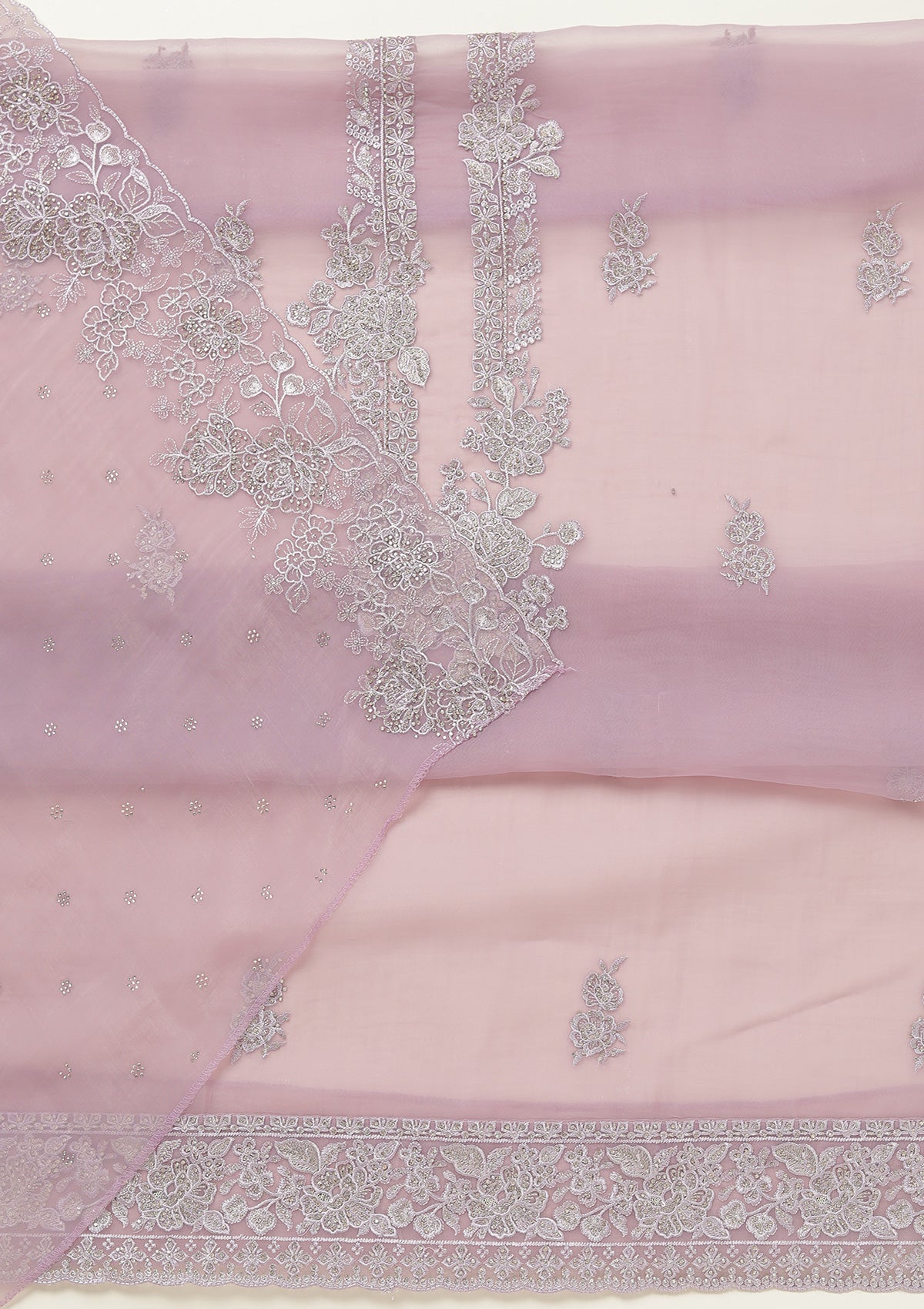 Lavender Threadwork Tissue Unstitched Salwar Suit-koskii