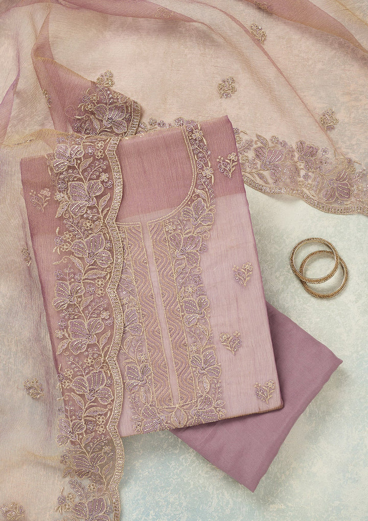 Lavender Threadwork Tissue Unstitched Salwar Suit