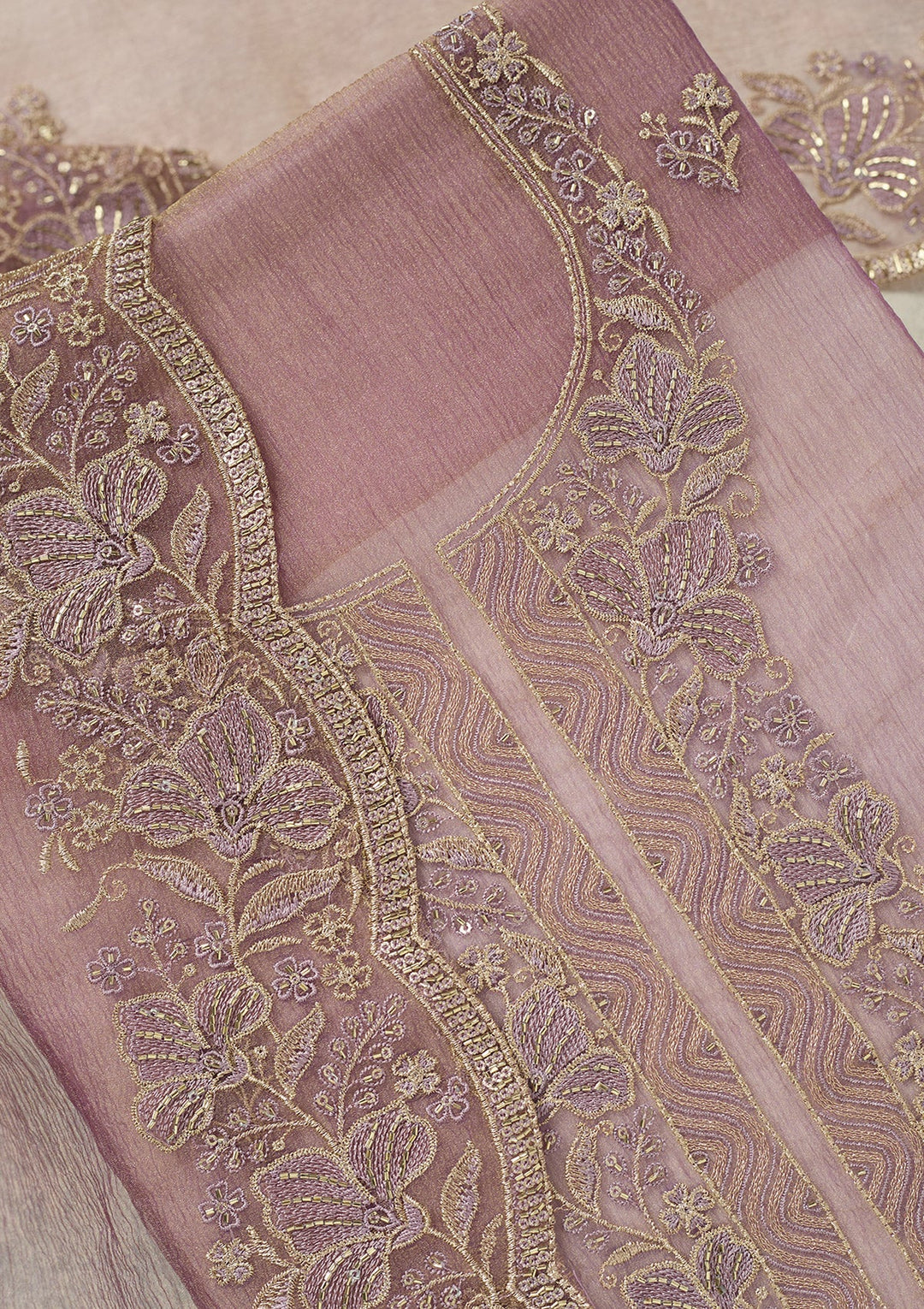 Lavender Threadwork Tissue Unstitched Salwar Suit
