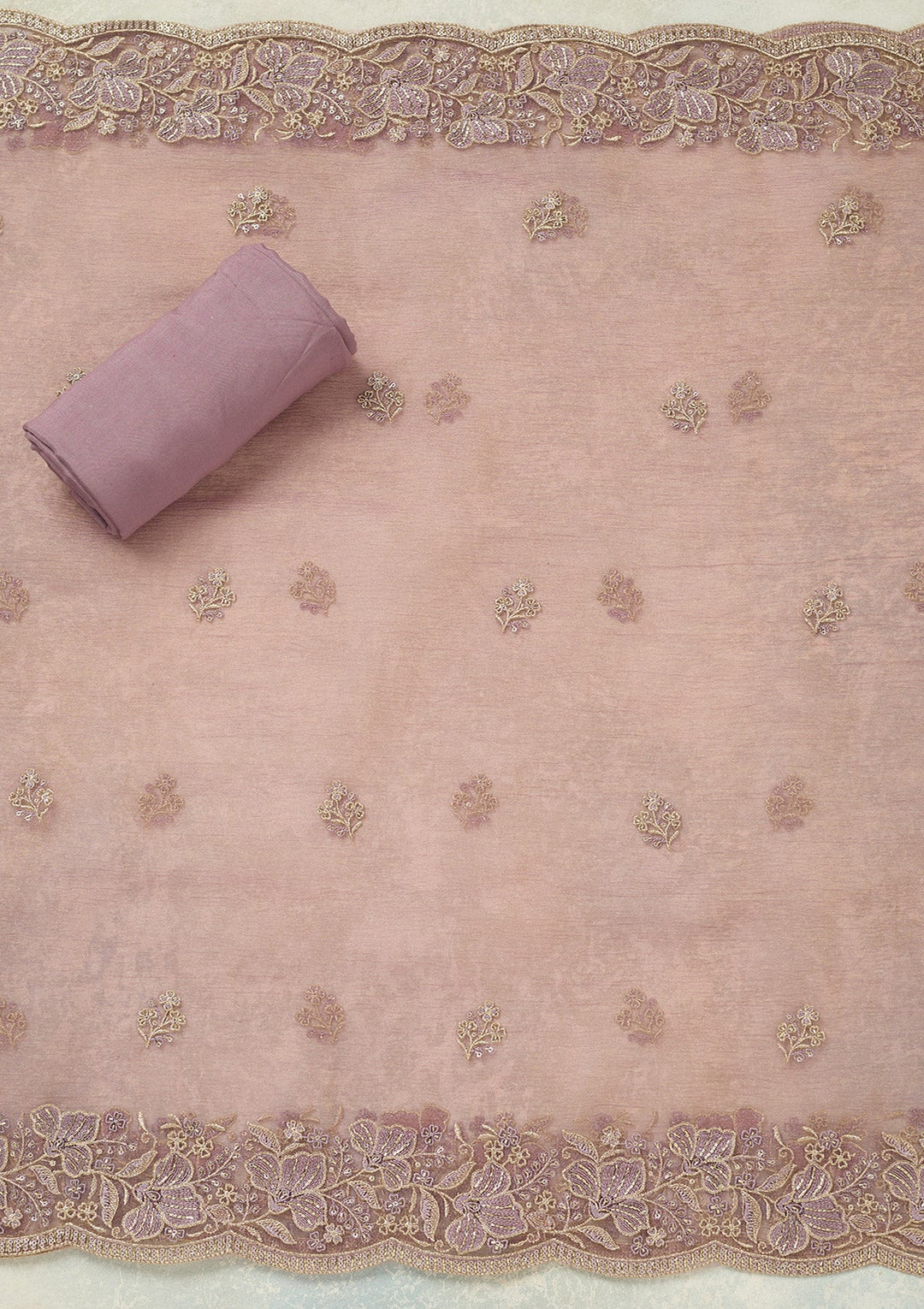 Lavender Threadwork Tissue Unstitched Salwar Suit