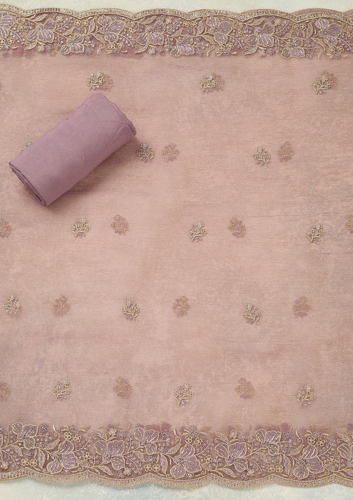Lavender Threadwork Tissue Unstitched Salwar Suit
