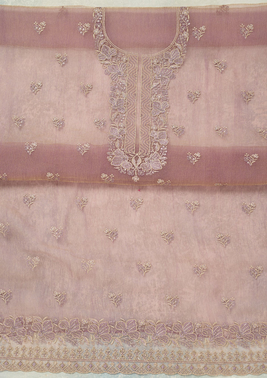 Lavender Threadwork Tissue Unstitched Salwar Suit