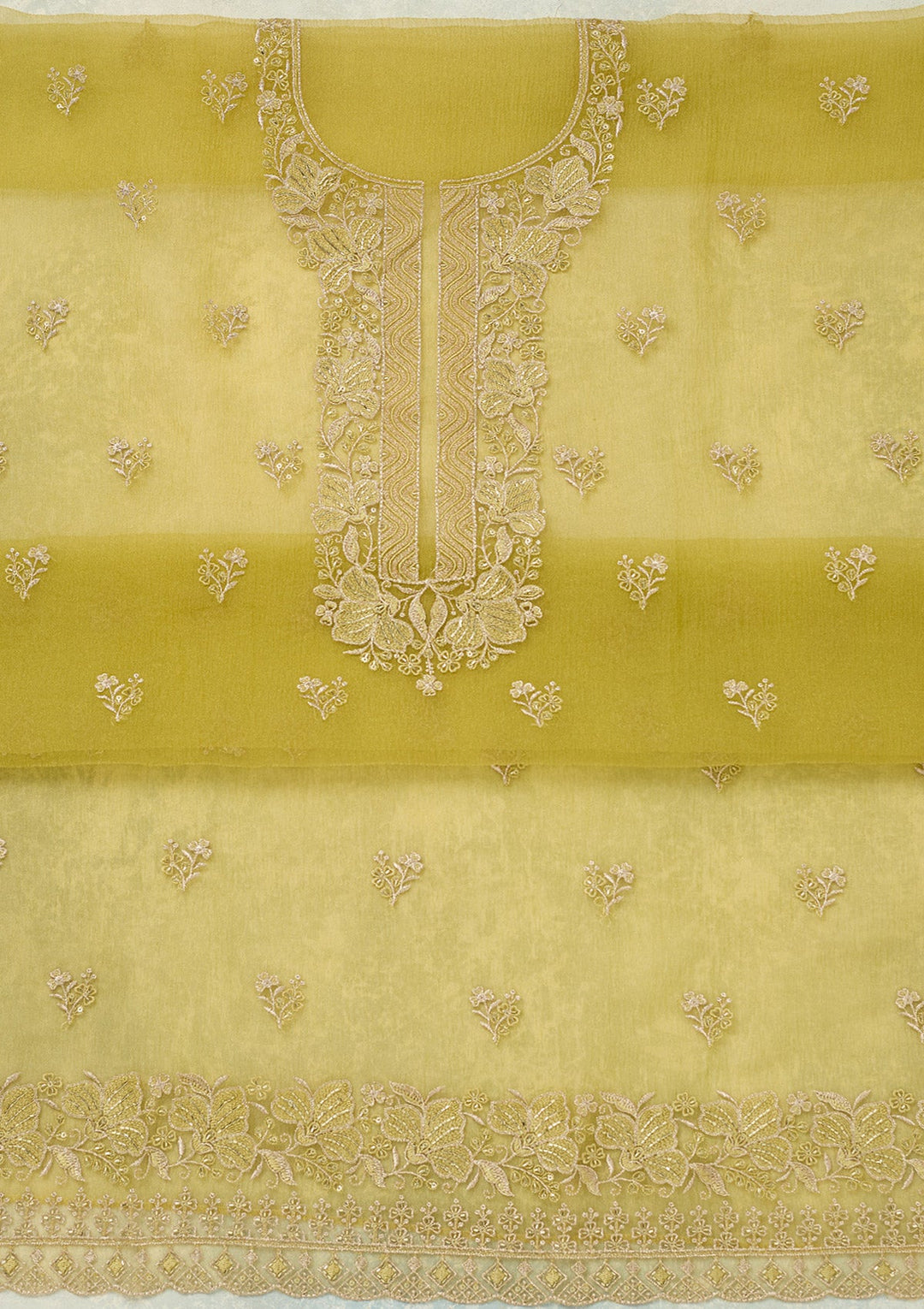 Mehendi Threadwork Tissue Unstitched Salwar Suit