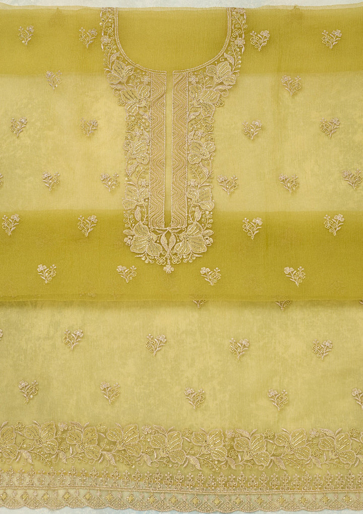 Mehendi Threadwork Tissue Unstitched Salwar Suit