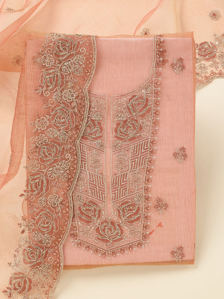 Rust Threadwork Tissue Unstitched Salwar Suit